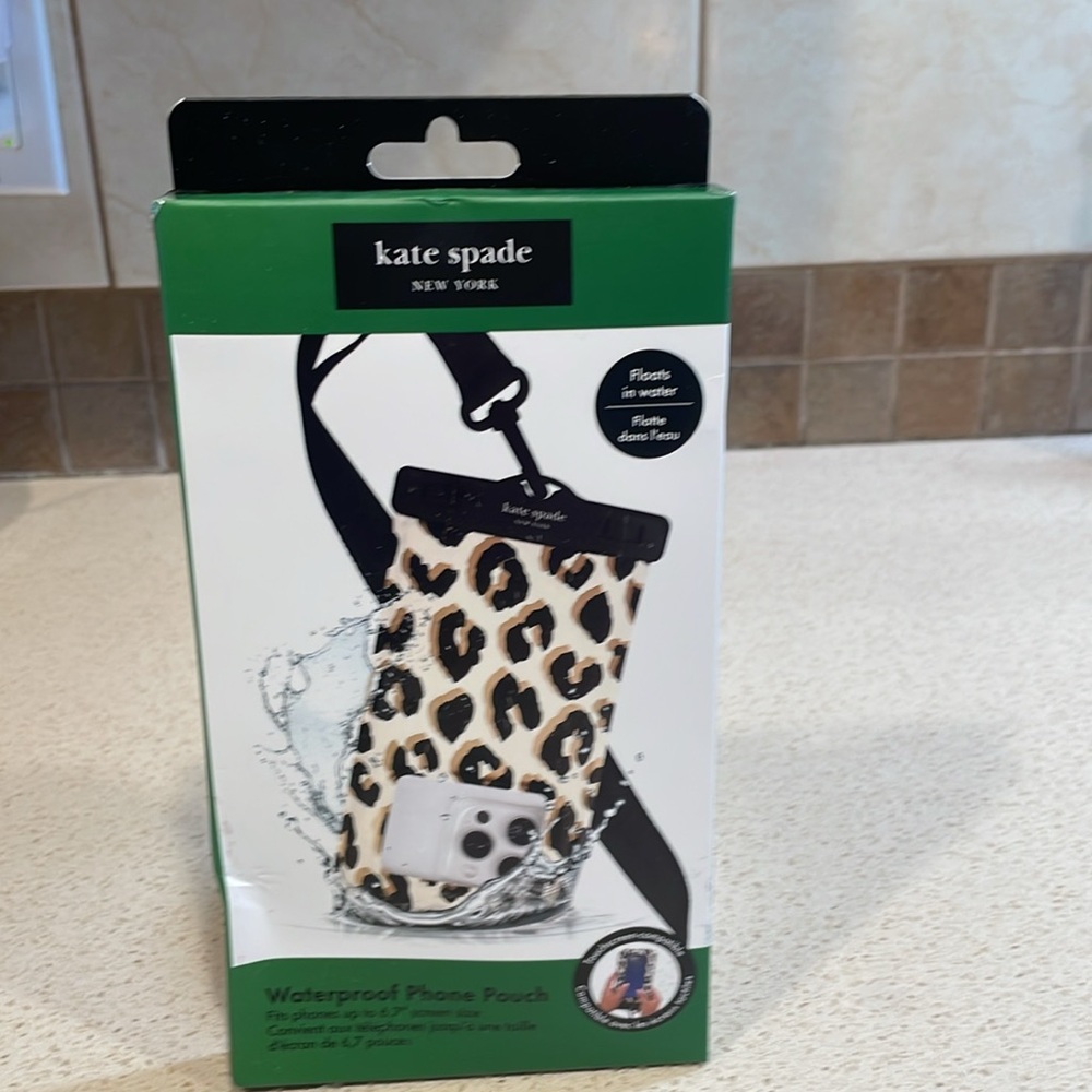 Kate Spade NIB Waterproof Leopard Phone Pouch - Black, Tan, White